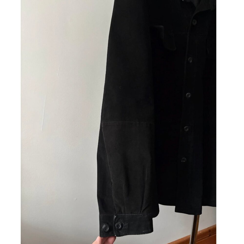 1990s Oversized Black Suede Jacket with Pockets | Vintage Minimal Leather Coat - Picture 3 of 8